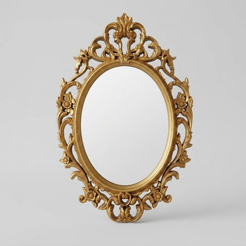Miroir mural baroque doré ovale Joséphine, cadre sculpté style rocaille, 52x37 cm