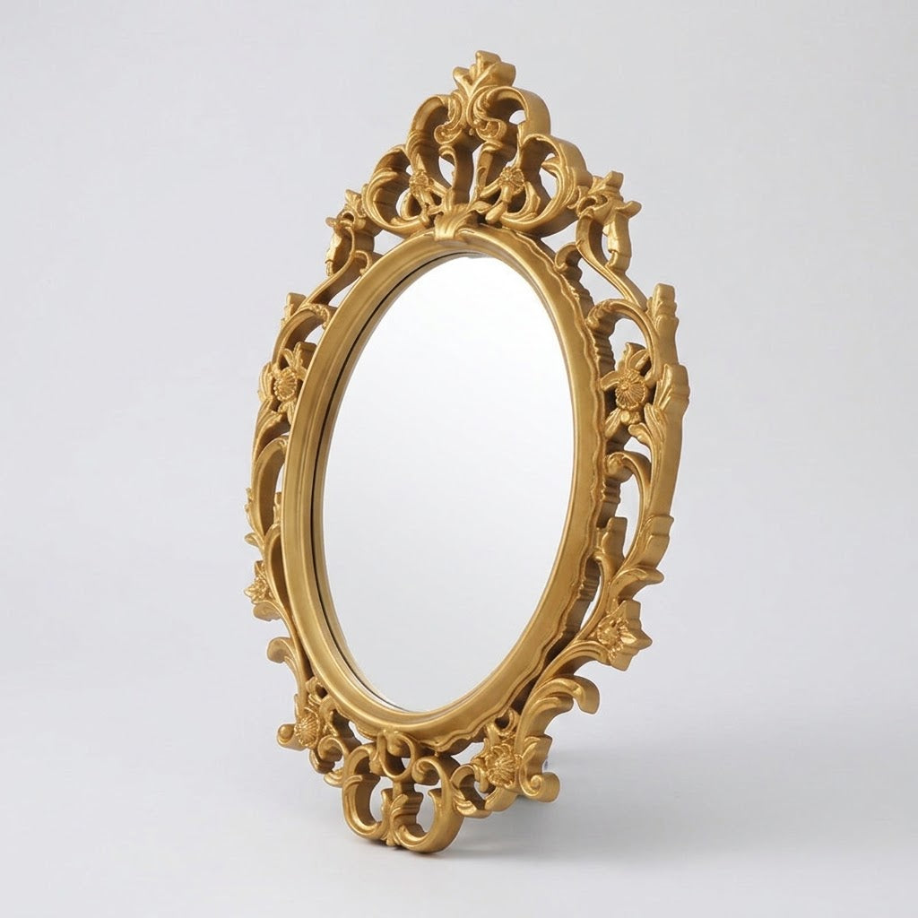 Miroir baroque doré ovale Joséphine vu de face avec reflet